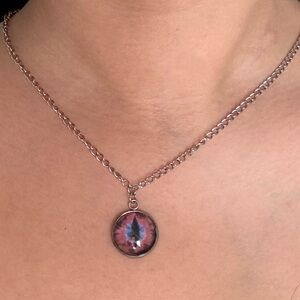 Blue/Purple Mythical Creature Eye Silver Stainless Steel Chain Necklace
